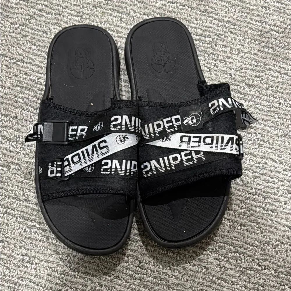 Sniper Black and White Slide Sandals